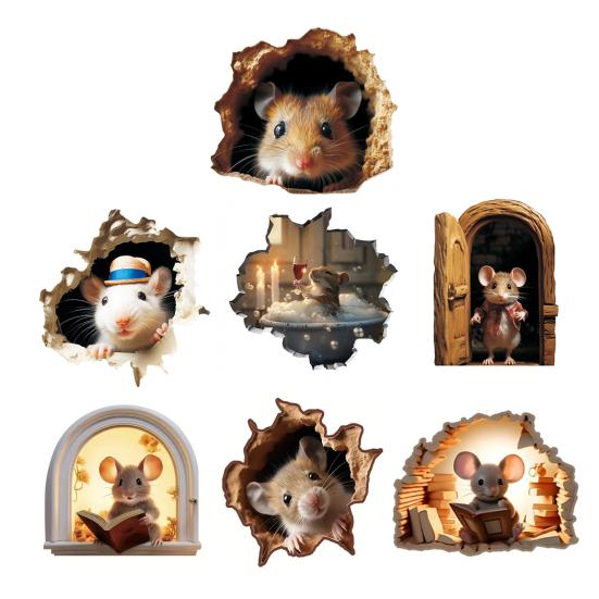 Yousheng 3D Mouse Wall Decal Realistic Rat Hole PVC Sticker with 3D Effect for Laptops Cars Furniture Bedroom Wall Decoration