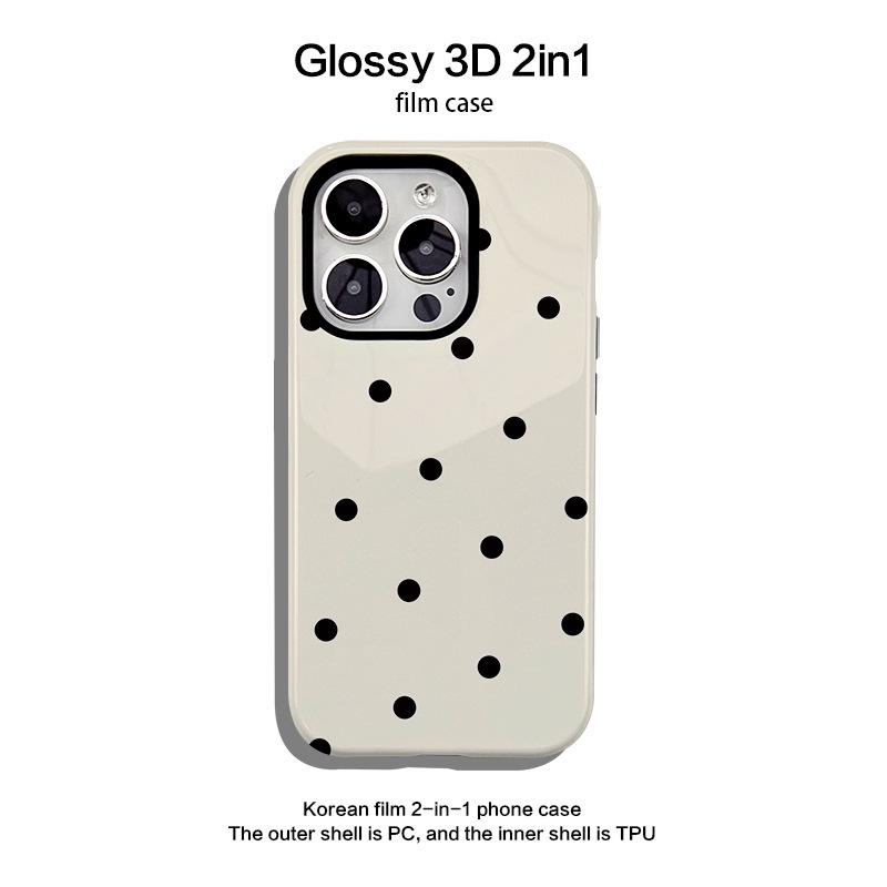 Polka Dot Phone Case, Compatible with Apple 14/15Pro Max/16, Two-in-One Design