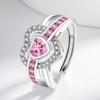 European & American Style Rhinestone Pink Heart Adjustable Ring for Women - Open Couple Ring