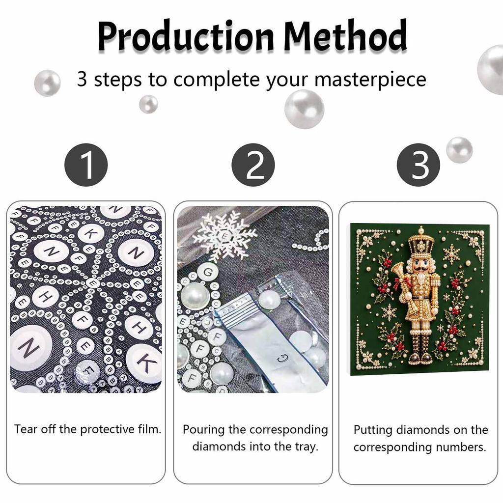 DIY Framed Pearl Painting Kit with Christmas Nutcracker Pattern 5D Sparkling Bead Art Canvas Ready to Display Home Decor Gift Idea