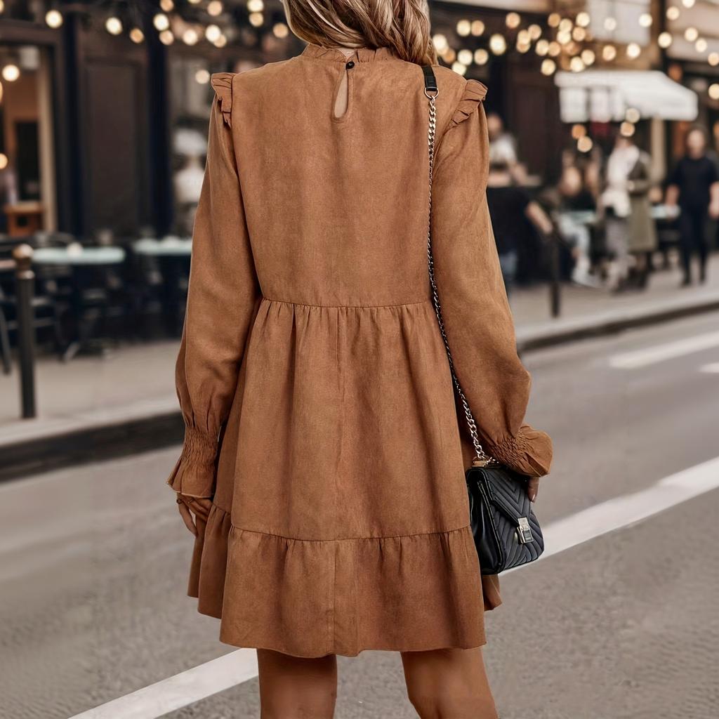 Women's Long Sleeve Round Neck Pullover Princess Dress with Elastic Waist for Casual Wear