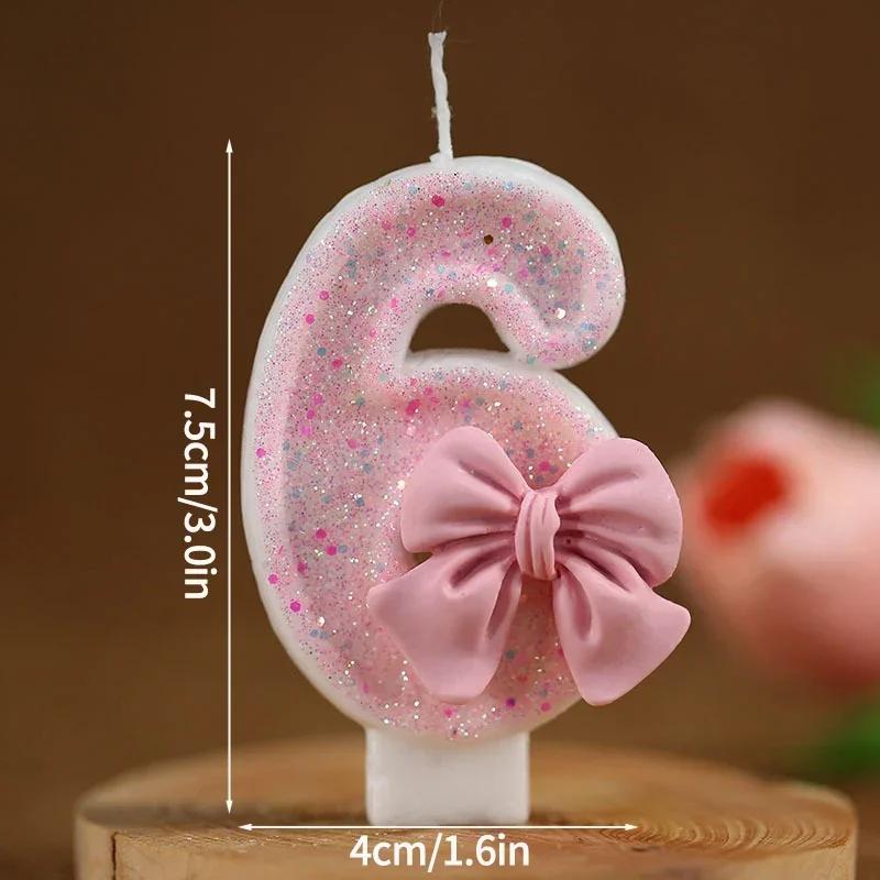 3D Number Candle Cake Topper  Number Cake Candle Pink Glitter Birthday Candle 1 2 3 4 5 6 7 8 9 Birthday Party Cake Decor