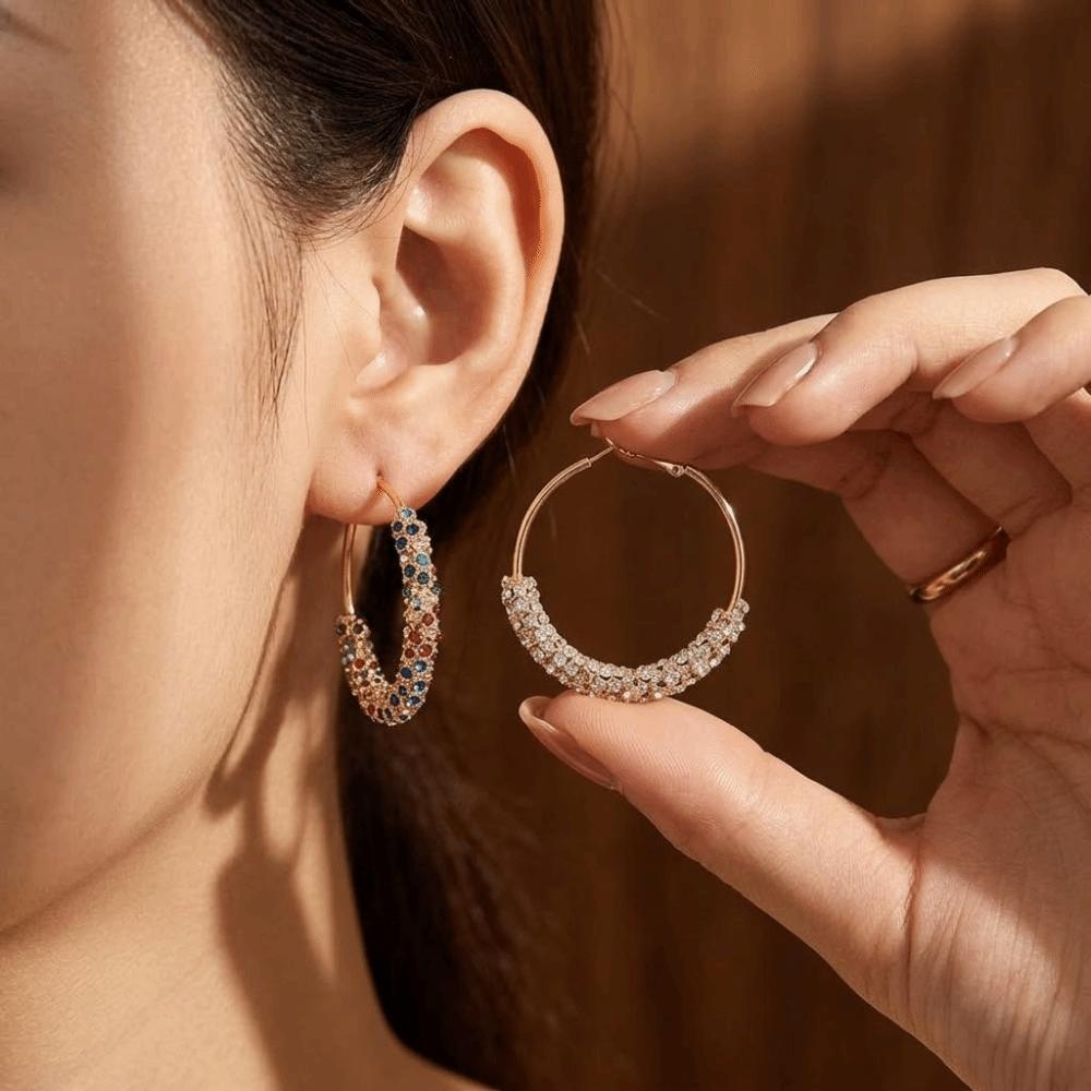 Crystal Zircon Earrings Colorful Jewelry Studded Earrings Personalized Large Hoop Earrings  Women