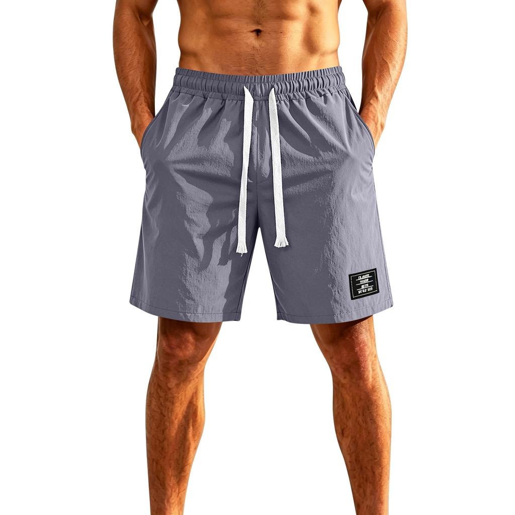 Men's Ice Silk Five Inch Shorts Comfortable Breathable European Fit Lightweight Quick Dry Drawstring Waist Casual Style 1979