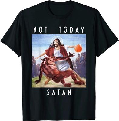 Hochwertiges Kurzarm-Oberteil Not Today Satan Jesus vs Satan in O-Ausschnitt T-Shirt Mann/Frau Kurzarm-T-Shirts 2024 61609
