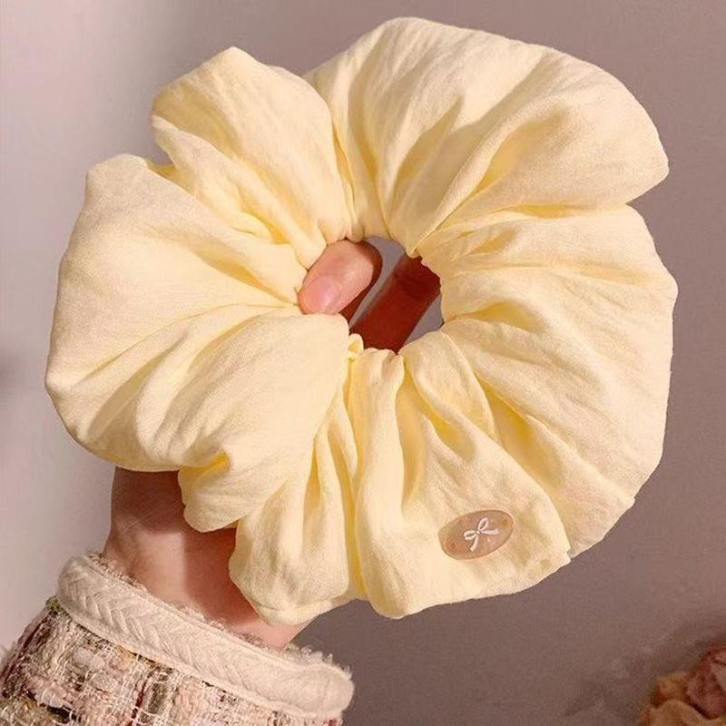 

New Trendy Cotton Puff Hair Bundles Solid Yellow White Scrunchies Oversized Hair Ties Ropes Sweet Soft Big Elastic Hair Bands жовтий