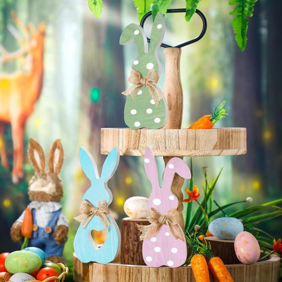 1 Set Easter Rabbit Table Sign Farmhouse Rustic Bunny Decoration Home Office Spring Easter Holiday Party Table Centerpiece Ornament