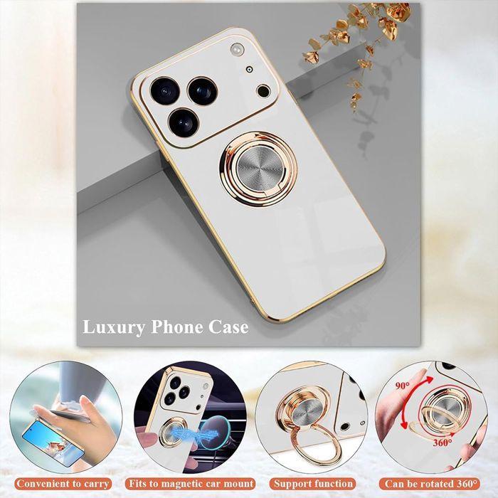 Schutzhülle - BOOLING - iPhone 17 Pro Max - Weiches Silikon - Drehbarer Ring - Weiß