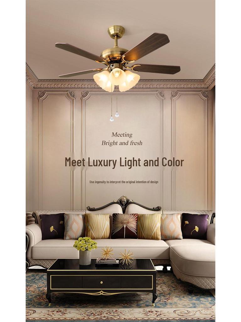Retro American Chandelier Fan with LED Light for Living Room or Bedroom