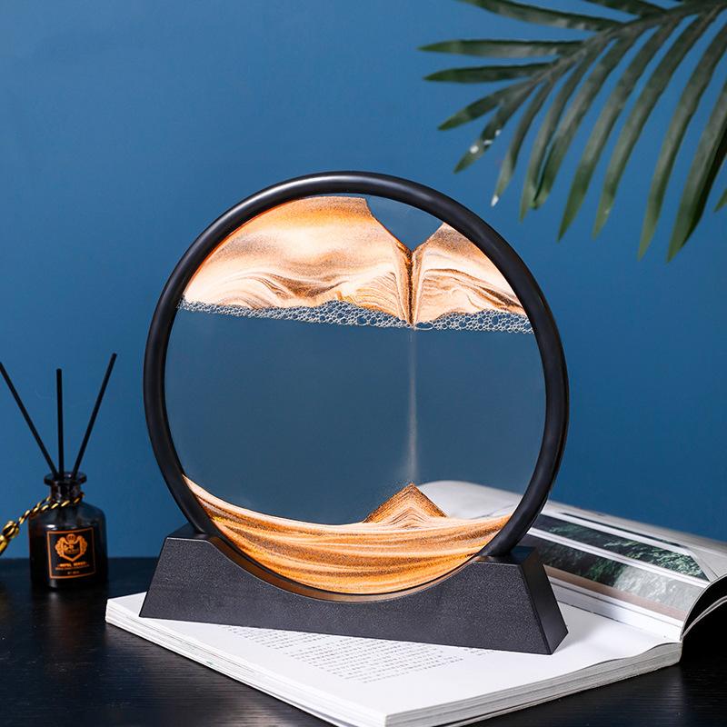 7/12inch Moving Sand Art Picture Round Glass 3D Deep Sea Sandscape In Motion Display Flowing Sand Frame Relaxing Desktop Decor