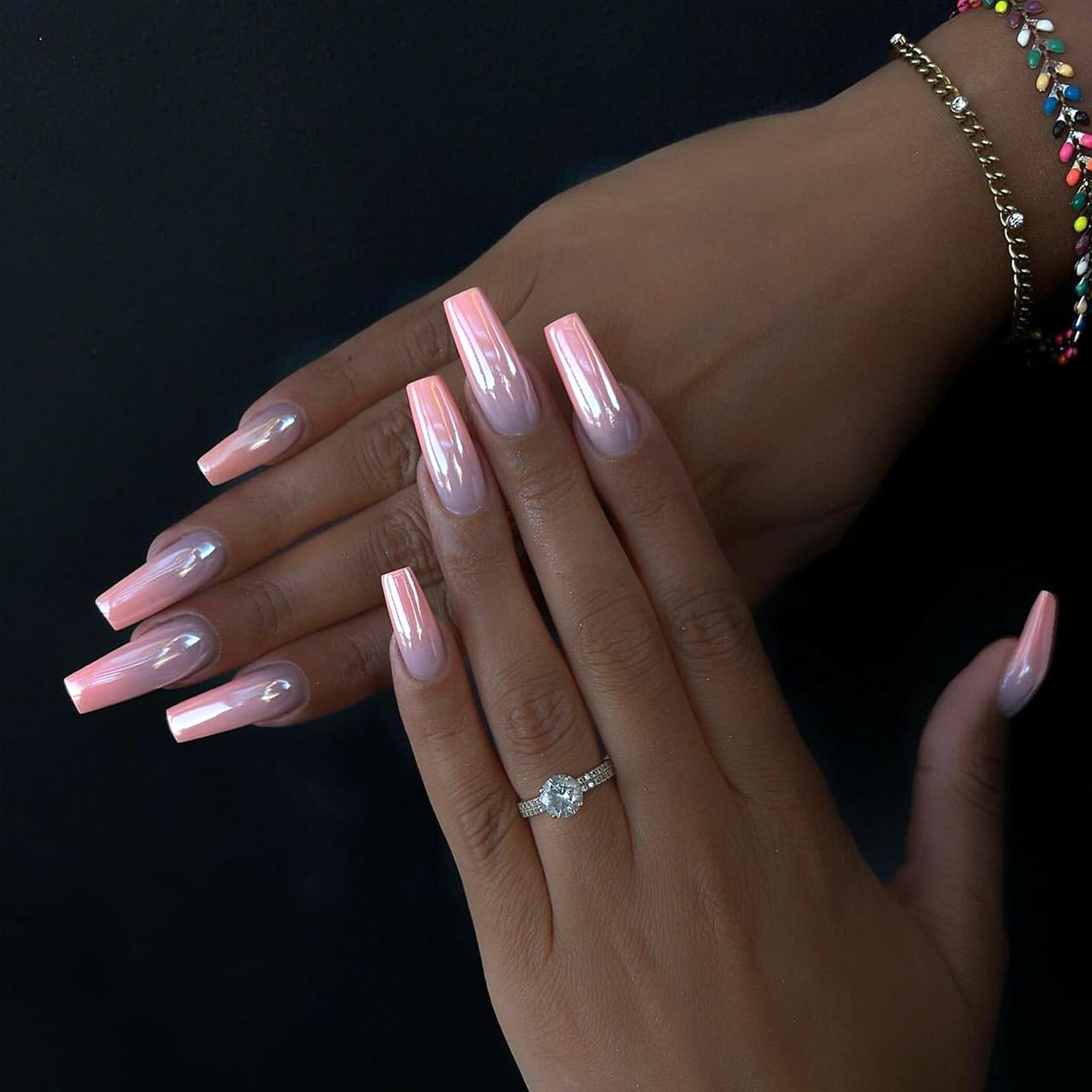 

Cross-Border Pink Aurora Electroplated False Nails - Spicy Girl Nail Art Patches Glue Type