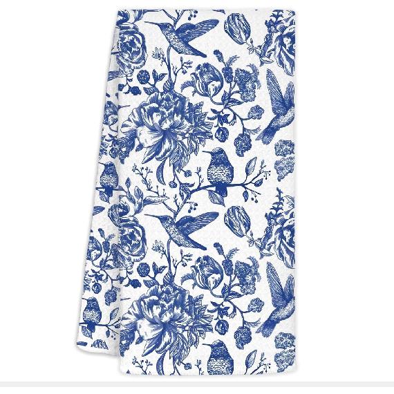 Blue and White Chinoiserie Floral Bird Tea Hand Dish Towels for Kitchen Bathroom, Chinoiserie Decor, Blue Tea Hand Dish Kitchen Towels, 16x24
