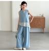 Girls' Set 2026 Summer New Children's Casual Sleeveless Patchwork Top Korean Wide Leg Pants Two-Piece Set Summer