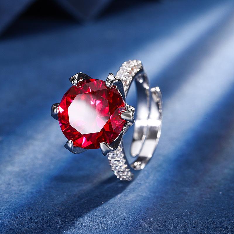 

Jewelry Copper Bottom Gold Plated Simulation Corundum Round Black Gold Classic Six-Claw Ring Female 12Mm