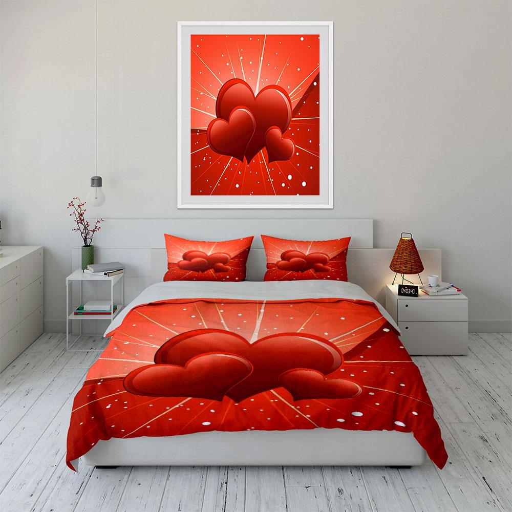 Romantic Heart Decor Set Soft Comfortable Duvet Cover Bedding Set Included 1*Duvet Cover & 2*Pillowcases, Gift