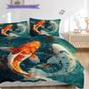 Koi Fish Pattern Bedding Quilt Set Quilt Cover Pillowcase Home Decoration Birthday Gift (1 * duvet cover + 2 * pillowcase, without core)