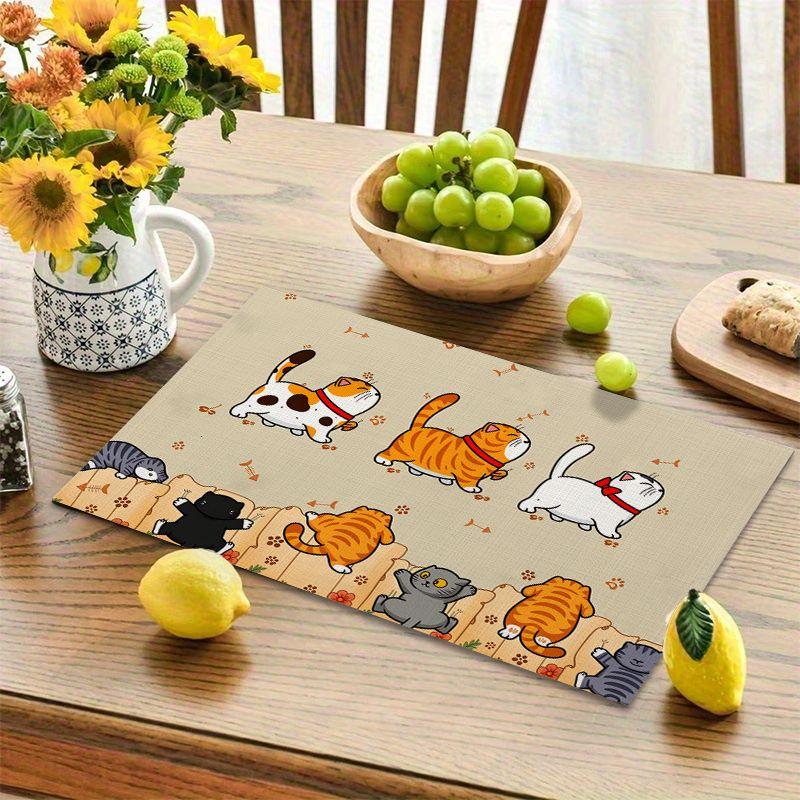 4Pcs, Cat-Themed Placemats, Best Placemats, Washable, Suitable for Holiday Parties, Home Decor, Kitchen Countertops, Rectangular Dining Rooms