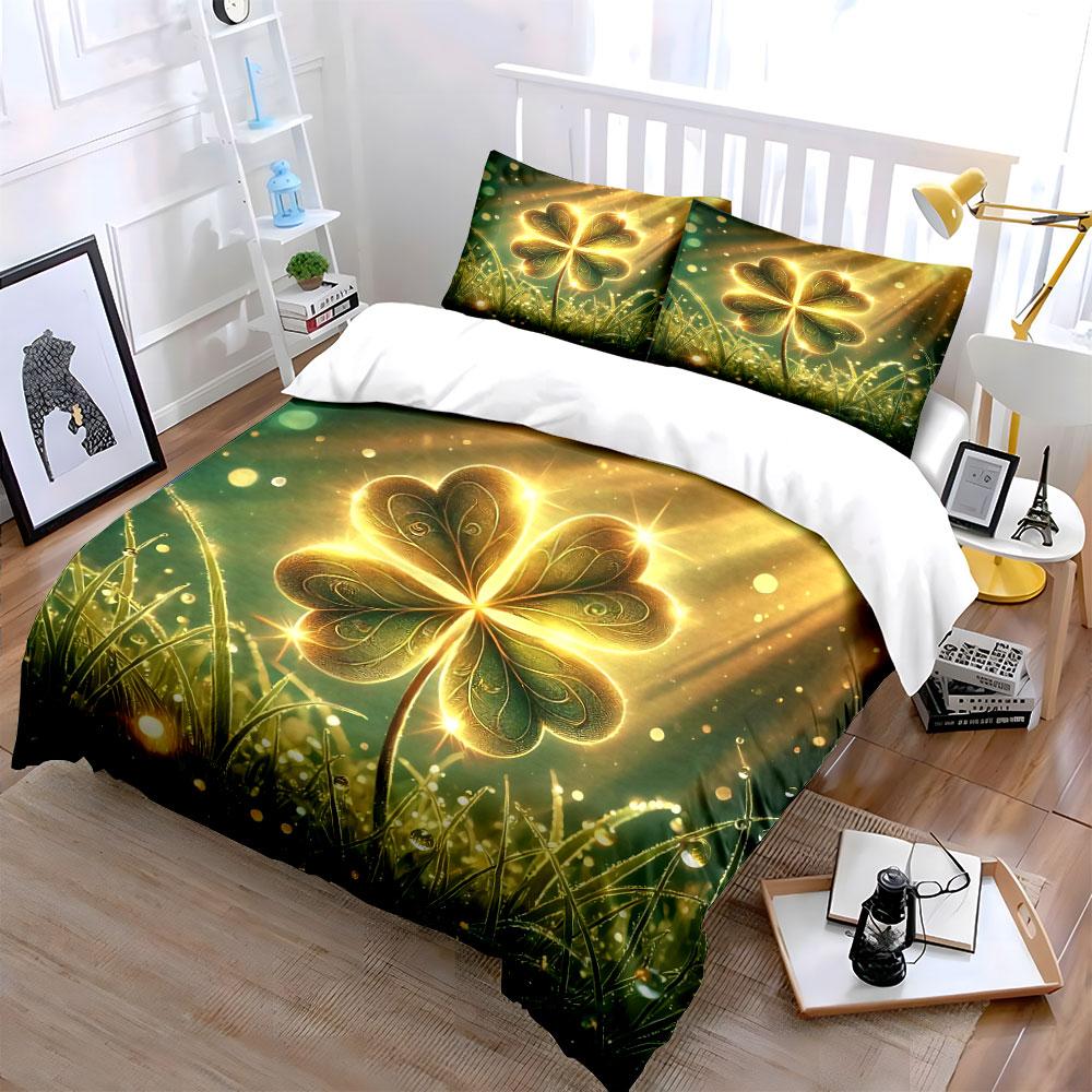 Golden Clover Decor Set Bedding Set with 1 Duvet Cover 2 Pillowcases Single Double King Queen, Gift