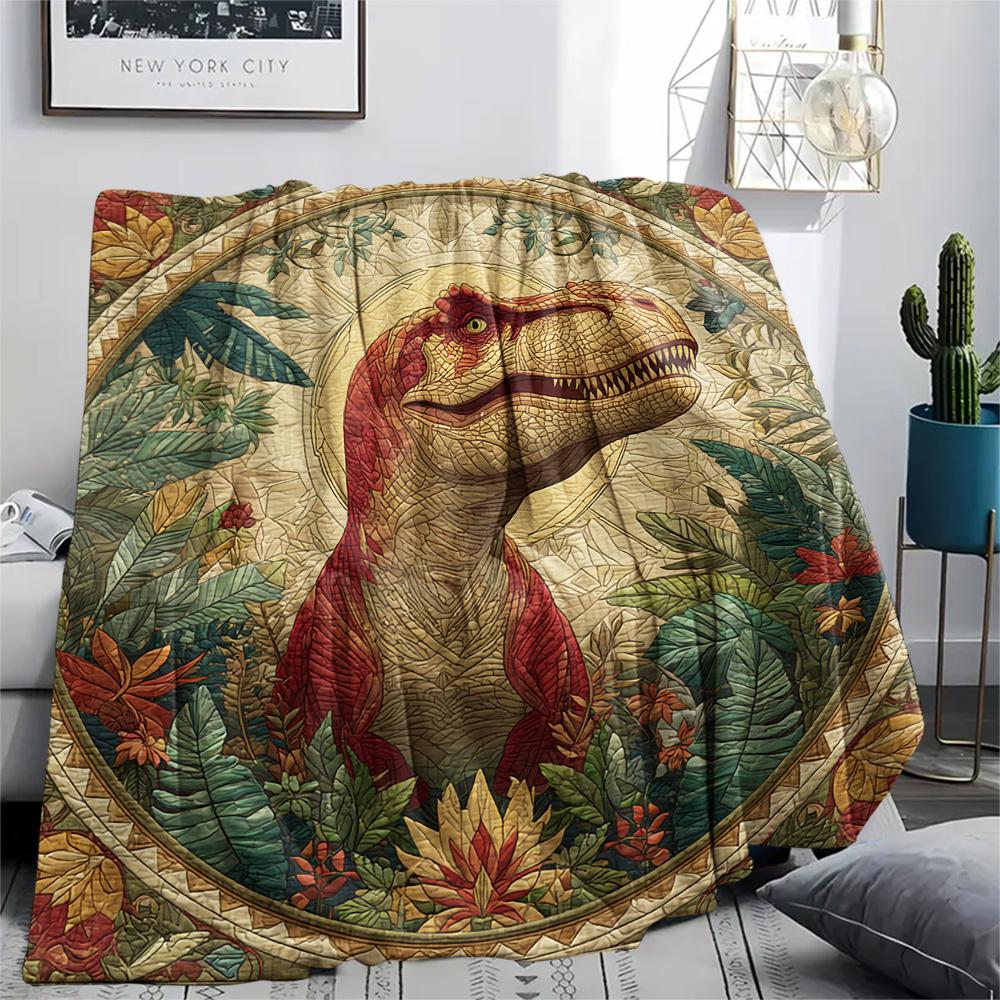 Dinosaur Print Flannel Blanket, High quality Comfortable for All Seasons, Home Decor, Warmth and Comfort, Perfect for Christmas Gifts