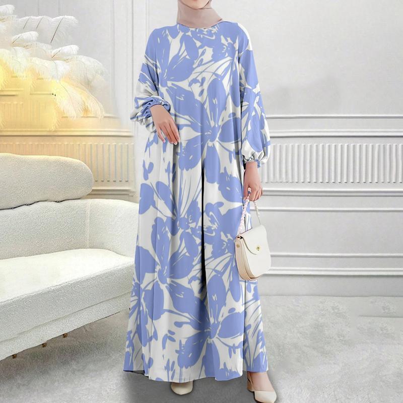 Women's Clothing, Floral Print, Muslim Style, Long Sleeve, Long Dress, Daily Casual Fashion, New Arrival 2025