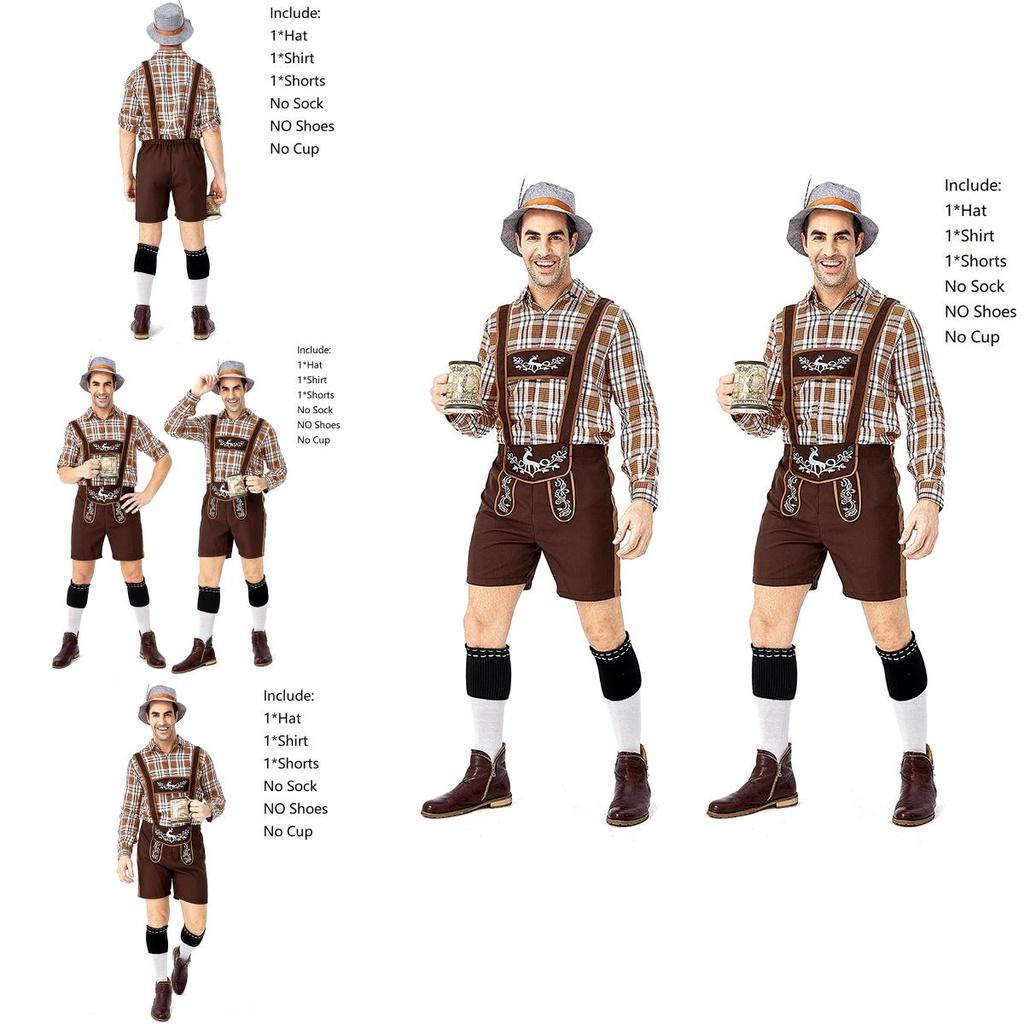 Stilvolle deutsche Oktoberfest-Kleidung Herren Fawn-Print Khaki Kariertes Kostümset