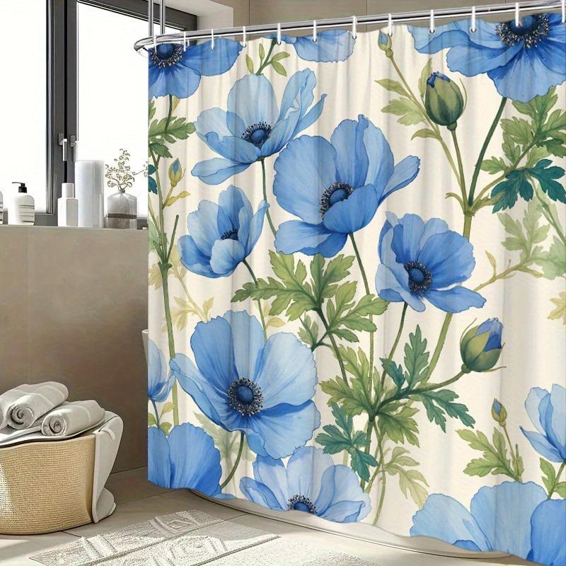 

Blue Sea Anemone Flower Washable Dirt-Resistant Shower Curtain Shower Head Waterproof Polyester Bath Curtain For Home Decor 90x180CM