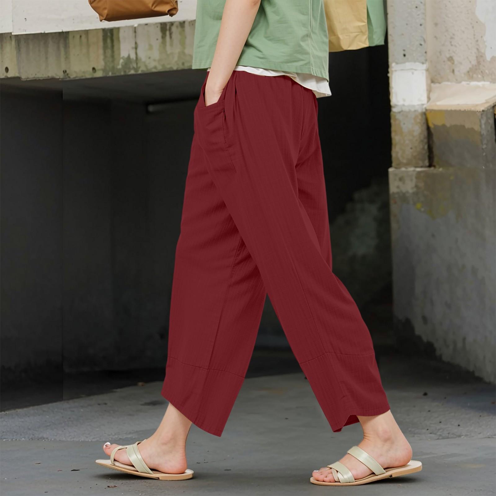 

Женские льняные брюки с градиентным рисунком и эластичной талией, повседневные летние свободные классные уличные брюки с карманами XXL винный