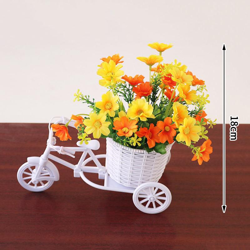 Dekoracje Kwiatowe Symulacyjne Kosz Kwiatowy Rattanowy Model Trójkołowy Rowerowy Dom Ogród Dekoracja na Wesele Romantyczna i Urocza