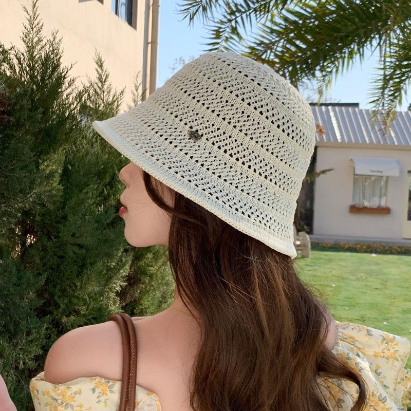 

Advanced sense hollow sunshade knitted bucket hat women s spring new face small top hat versatile basin hat tide M（56-58cm）