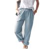 Women New Summer Cotton Linen Pants Solid Color Casual Stretch High-waist Straight-leg Pants