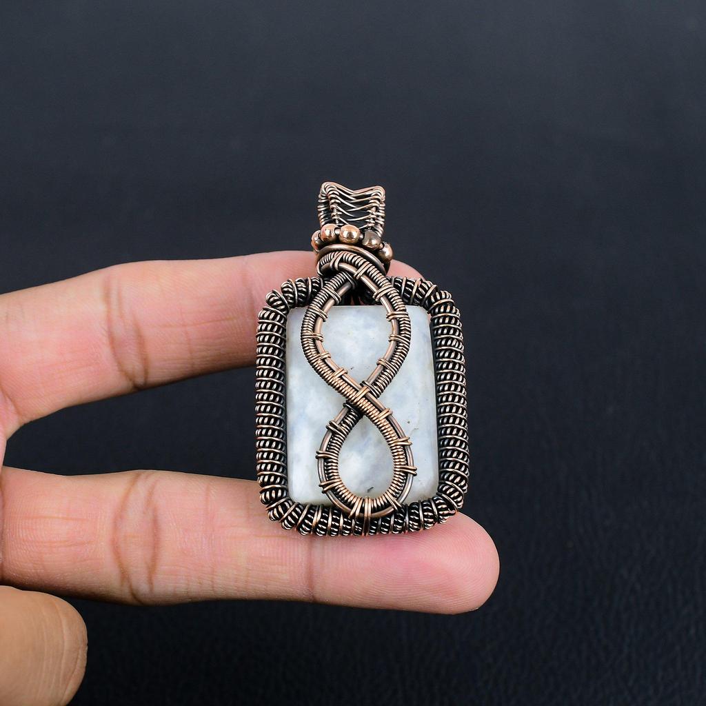 Rainbow Moonstone Pendant Gemstone Jewelry, 999 Copper Wire Wrapped Pendant, Handmade Beautiful Jewelry Pendant