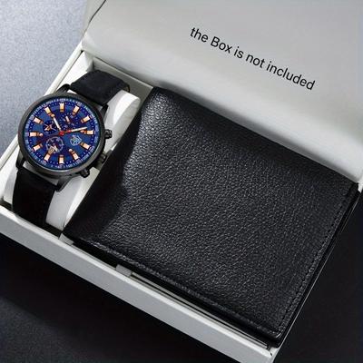2pcs/set, 1pc Fashion Men's Casual Analog PU Leather Wristwatch & 1pc Men's Wallet, Father's Day Gifts