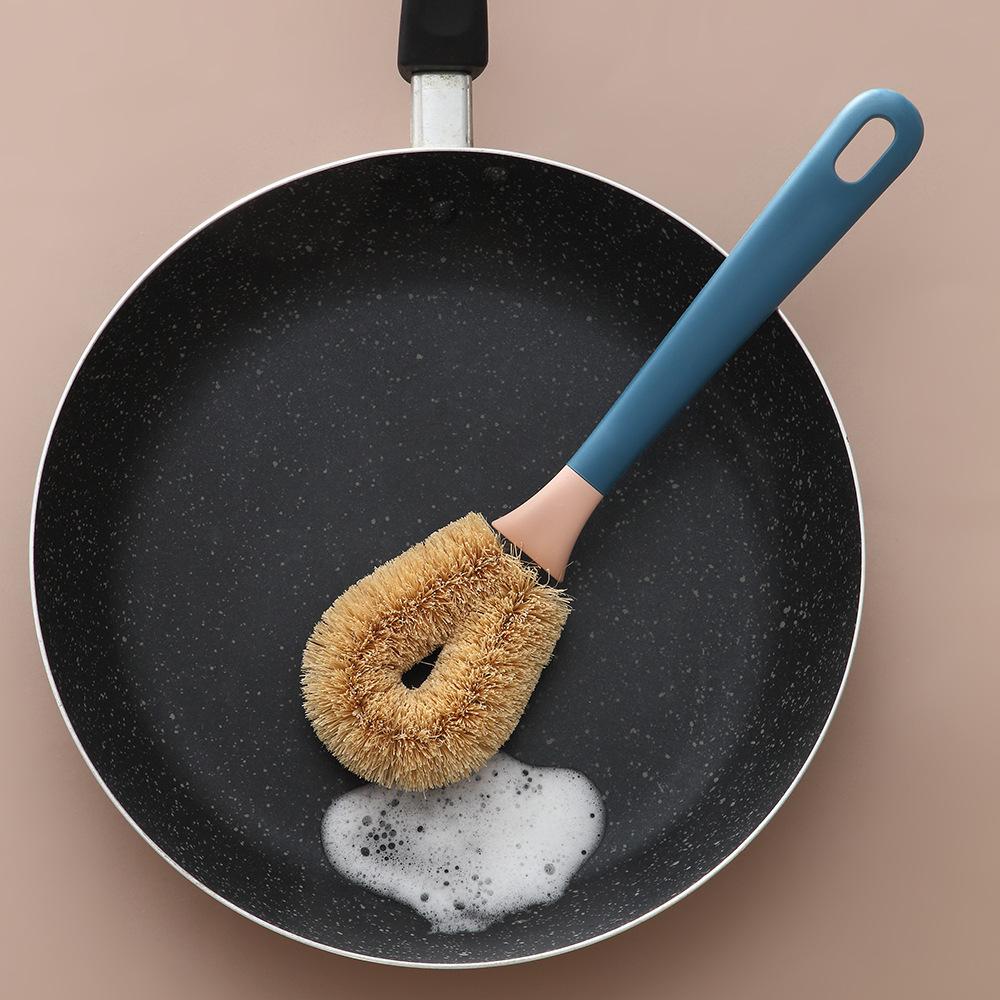 Long-handled Brown-haired Pot BrushGas Stove Cleaning BrushPot Grease Removal Coconut Palm Brush