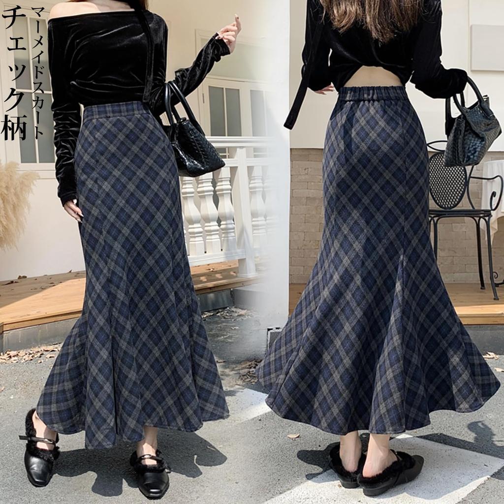 Mermaid Skirt for Checkered Wool Long Tight Flared Maxi Midi Elastic Perfect for Everyday Winter [OGCPWYQZ] Women, Skirt, Skirt, A-line Length,
