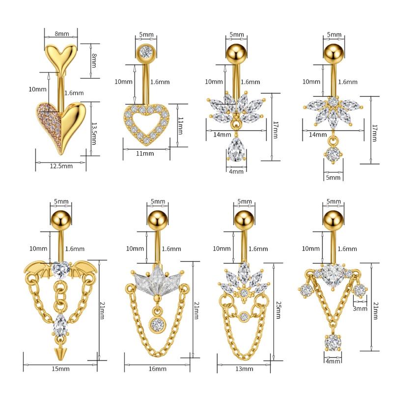 Zircon Heart Belly Button Ring For Women Girls Body Piercing Stainless Steel Navel Ring Beach Jewelry