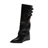 Boots Children Pointed High Heel Belt Buckle Autumn Boots Pants Tube Vintage Skinny Locomotive Boots Fashion Wedge Heel None