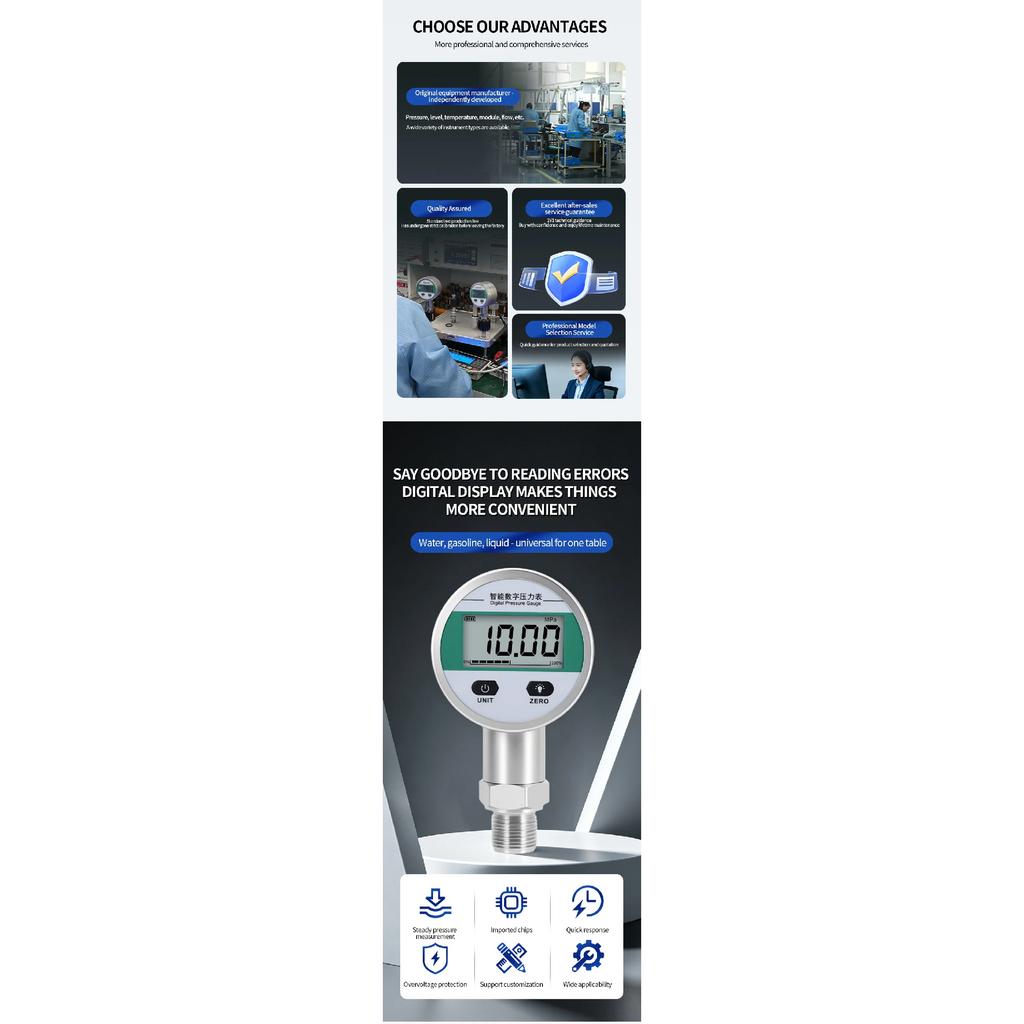 60mm Dial Size Stainless Steel Intelligent Digital Display Pressure Gauge High-precision Water Air Pressure Meter ManometER