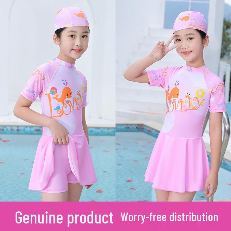 New Cartoon Girls' High-Elastic Skirted One-Piece Swimsuit, Customizable, Fresh Style