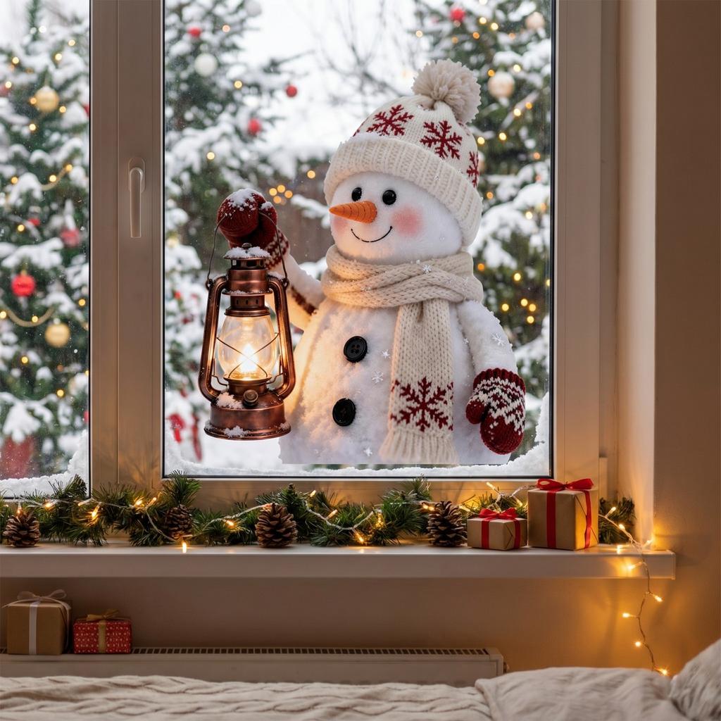 1D Flat Knitted Texture Static Window Clings,Glue-free, Vintage Winter Christmas Decor Decals for Home and Store Glass Windows