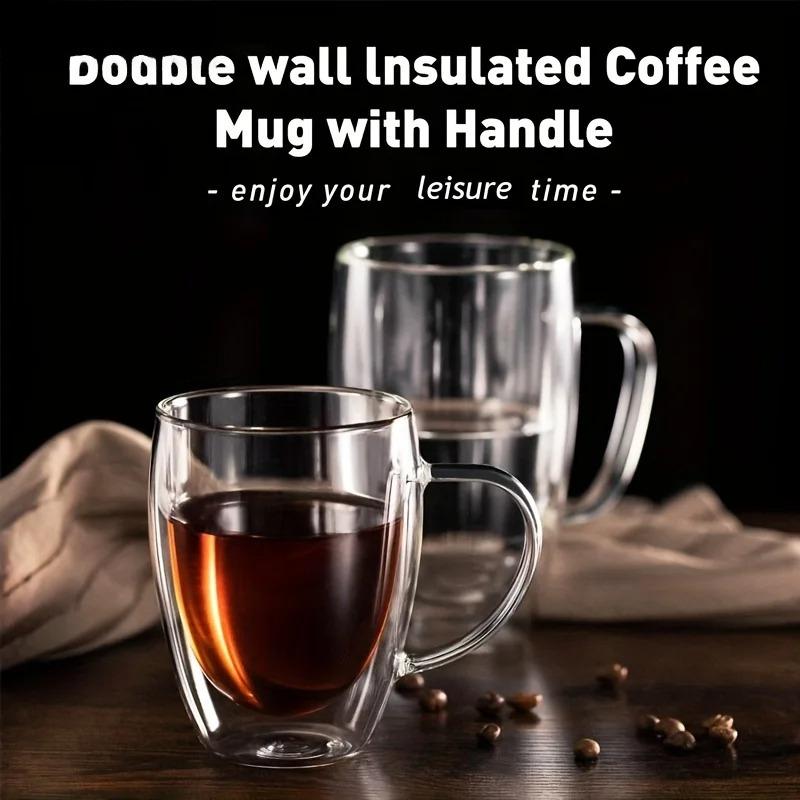 Double Wall Glass Coffee Mug 350ml Transparent Cappuccino Cup for Milk Tea Juice 2/4/6Pcs