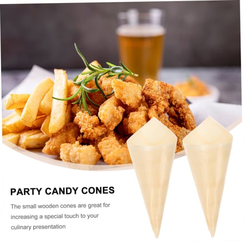 COLLBATH 100pcs Disposable Wooden Cones for Ice Cream, Dessert, Candy, Finger Food, Party Meal Serving