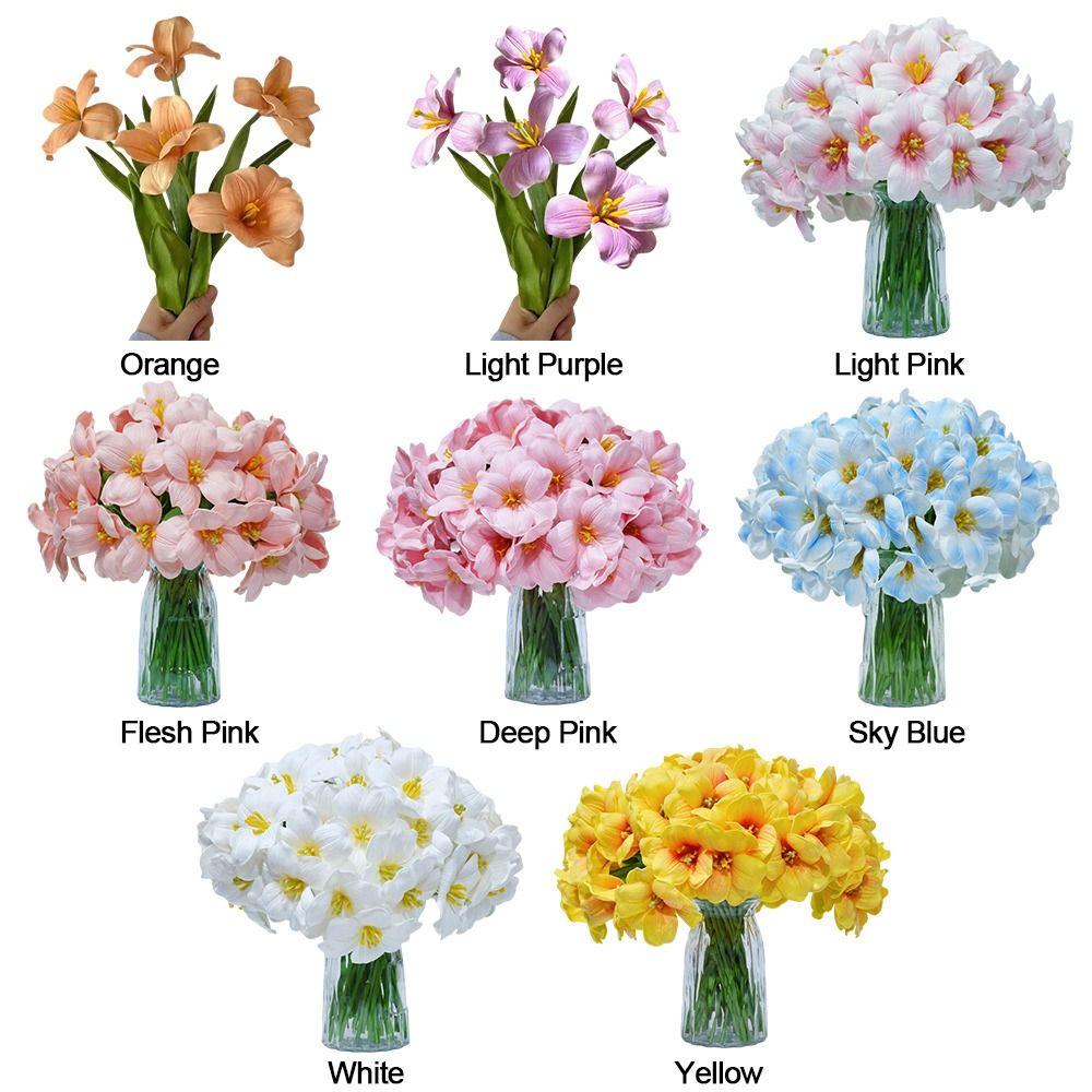 5pcs Large Petal PU Simulation Flower Soft Fake Flowering Design Tulip Artificial Flower Brownie Tulip Flower Blooming Opening
