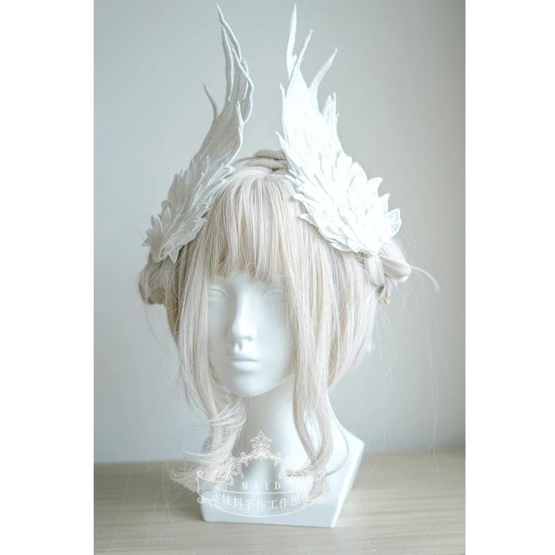 Handmade Cosplay Gothic Lolita Angel Wings Hairpin Demon Headdress Harajuku Horns Embroidery Feather Hair Clip Anime Accessories