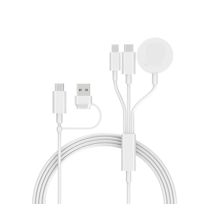 3 in 1 Magnetic Charging Cable for Apple Watch iPhone USB Type C Fast Charging Multi Device Charger OEM 1 meter белый