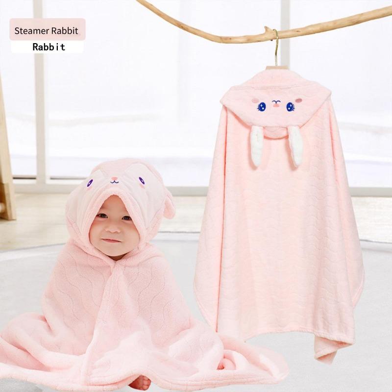 80x120cm Children Bath Towel Cashmere Cape with Baby Hat Cartoon Bathrobe Thickened Absorbent and Non Shedding Wrap Towel