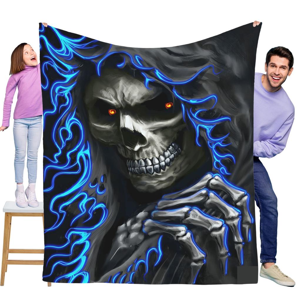 Skull Pattern Flannel Blanket Digital Print Blanket Halloween Gift Bedroom Sofa Decoration