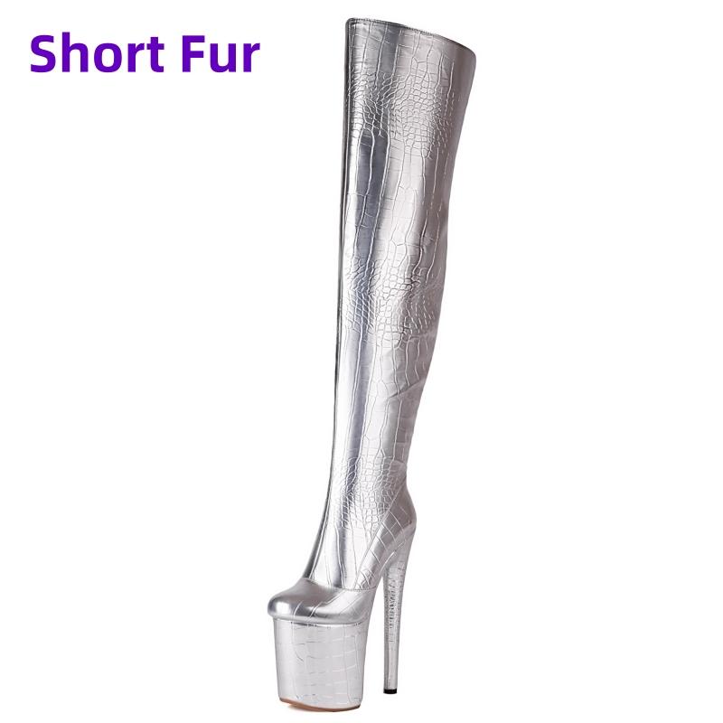 Luxury Over the Knee High Boots Women Platform Sexy 20cm Super High Heels Party Dance Club Shoes Ladies Gold Silver Long Boot