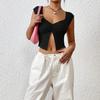 European-Style Women's V-Neck Sleeveless Slit Crop Top - Solid Color Spring/Summer New Arrival