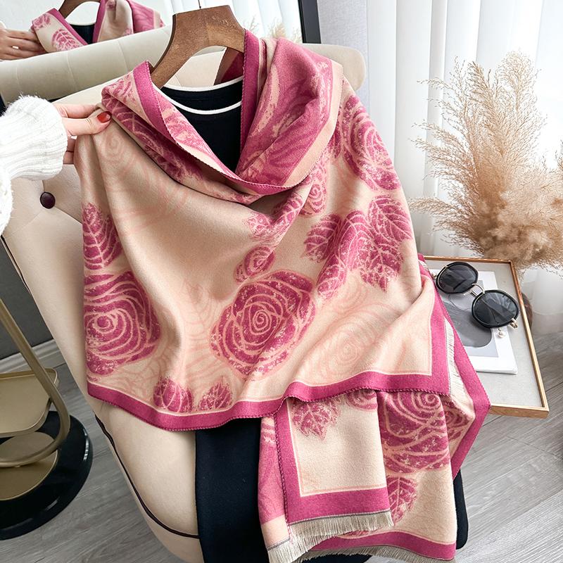 Elegant Ladies' Jacquard Pashmina Winter Thick Warmth Double Sided Tassel The Shawl Coldproof Windproof Blanket Scarf