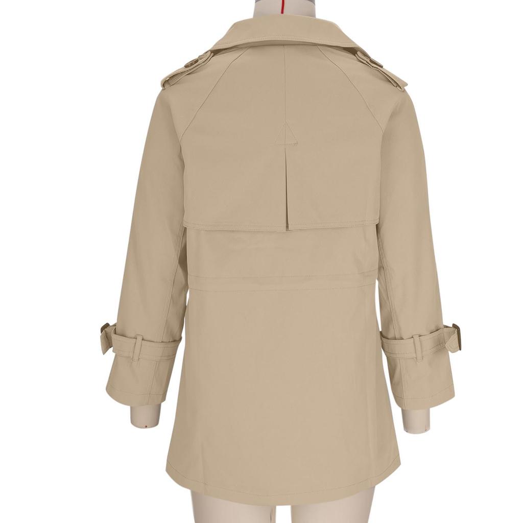 Women's Casual Lapel Double-breasted Windbreaker Jacket Long-sleeved Solid Color Jacket